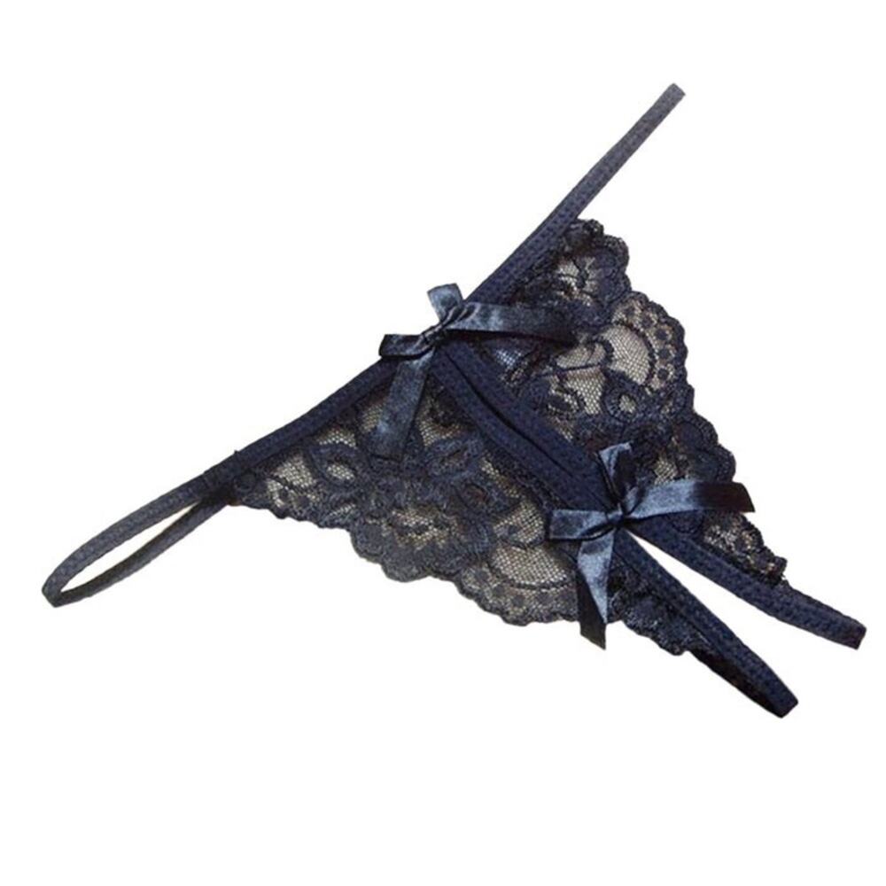 Lace Open Crotch G String Thong Black One Size